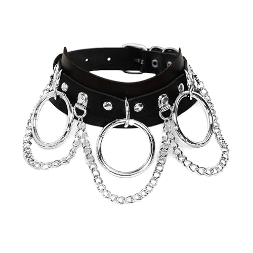 Manfnee Cool Punk Gothic Collar for Women and Men Black PU Leather Vingate Necklace Adjustable - D:1pcs