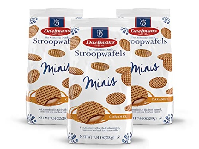 DAELMANS Stroopwafels, Dutch Waffles Soft Toasted, Pack of 3, Caramel, Office Snack, Mini Size, Kosher Dairy, Authentic Made In Holland, Bag of Mini Stroopwafels, 7.04oz (3 Pack) - Caramel - 7.05 Ounce (Pack of 3)