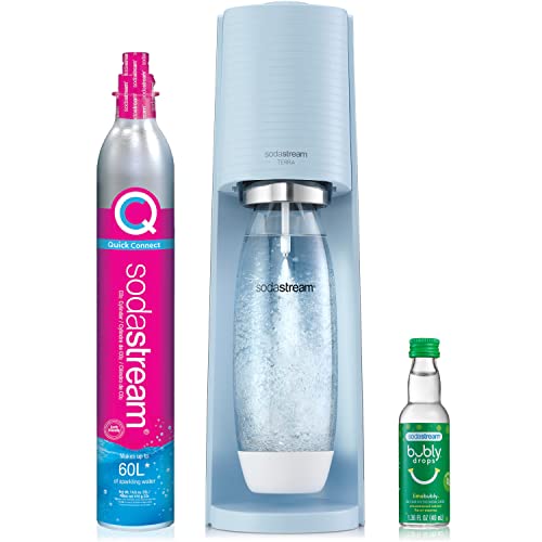 SodaStream Terra Sparkling Water Maker (Misty Blue) with CO2, DWS Bottle and Bubly Drop - Sparkling Water Maker + Drop - Misty Blue