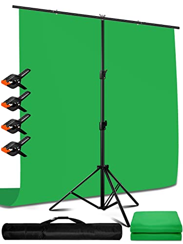 Heysliy 6.5X9.8ft Green Screen Backdrop Kit with 6.5 X 6.5 Ft T Stand for Streaming,  Green Sreen Stand with Green Background for Photography,Green Screen Backdrop with Stand for Gaming - 6.5X9.6 FT Backdrop and 6.6X6.6FT stand