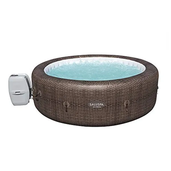 Bestway SaluSpa St Moritz Large Round AirJet 7 Person Inflatable Hot Tub Portable Outdoor Spa with 180 Soothing AirJets and Cover, Brown - St. Moritz (Standard)