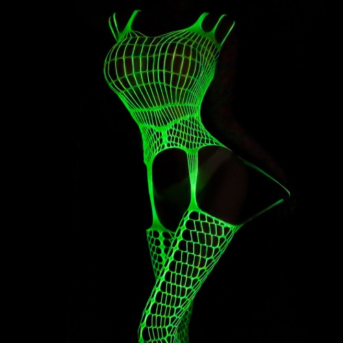 Glowing Fishnet Body Stockings Lingerie - White / L