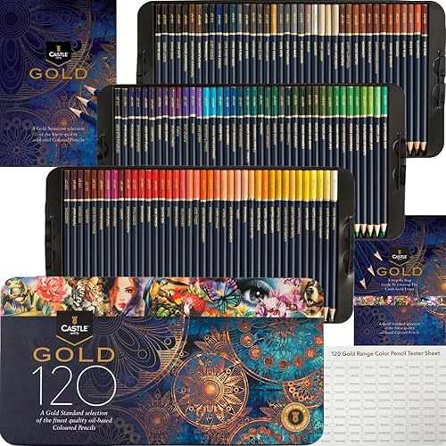 Castle Art Supplies Gold Standard - Juego de 120 lápices de colores con base de aceite de calidad que se mantienen más afilados, más resistentes contra la rotura, para artistas adultos, coloristas, en - 120