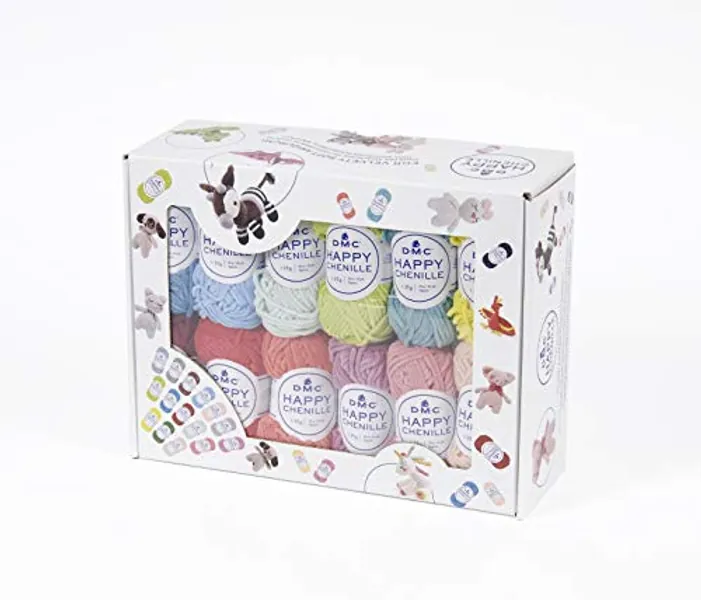 DMC - Pack Happy Chenille - Hilo de tricot y crochet - Amigurumis | Caja de 25 mini ovillos - 25 colores | Efecto terciopelo - certificado Oeko-Tex standard 100