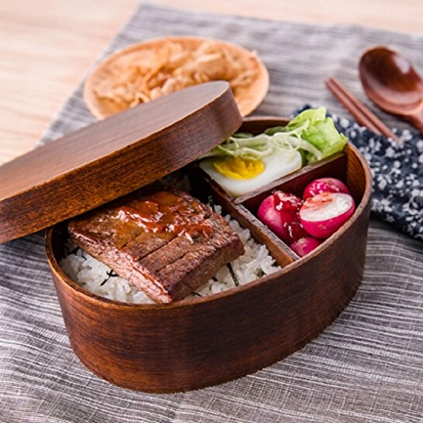 Brotdose Lunchbox mit Trennwand Kinder Erwachsene Bento Box Japanische Style Holz Food Box Mittagessen Container Aufbewahrungsbehälter für Kindergarten,Schule,Küche,Büro,Picknick