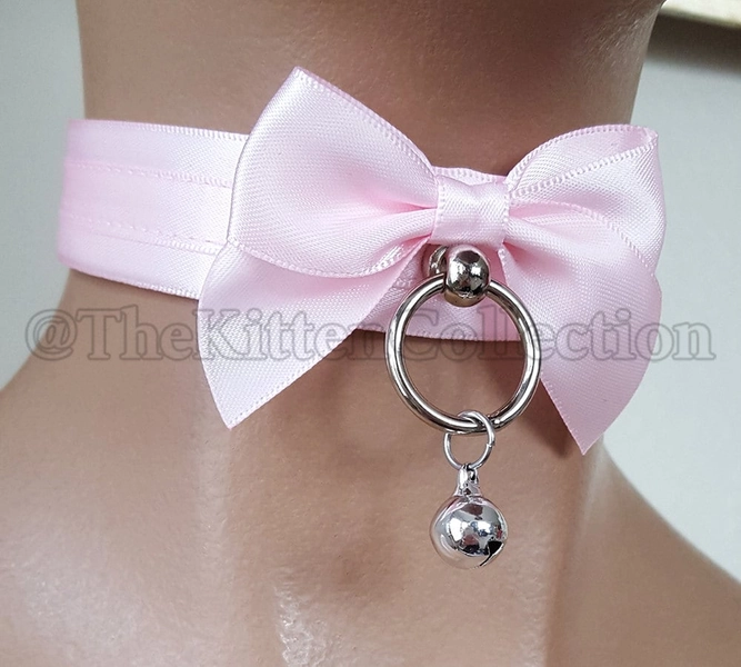 All Pale Pink Slim Style Satin Lined Tug Proof Kittenplay Petplay  DDLG Collar
