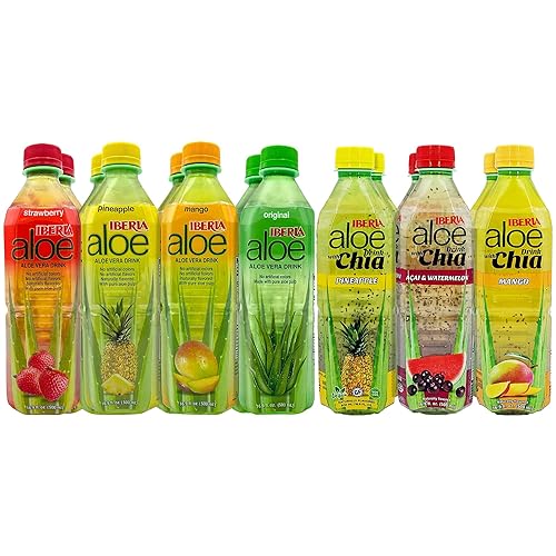 Iberia Aloe Vera Drinks, Variety (Pack of 8) and Iberia Aloe Vera Drink with Chia, Variety (Pack of 6) Bundle - Regular Aloe + Aloe Chia