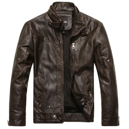 Mens Bomber Faux Leather Jacket - M / Dark Brown