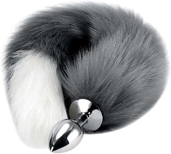 Butt Plug Stainless Steel Anal Plug, Multi-Function Faux Long Fox Tail Fur Anal Plug Sexy Adult Toy Fashion Animal Tail Butt Cosplay Flirting Tools Toy for Couples Women Costume Props (Gray) - Gray