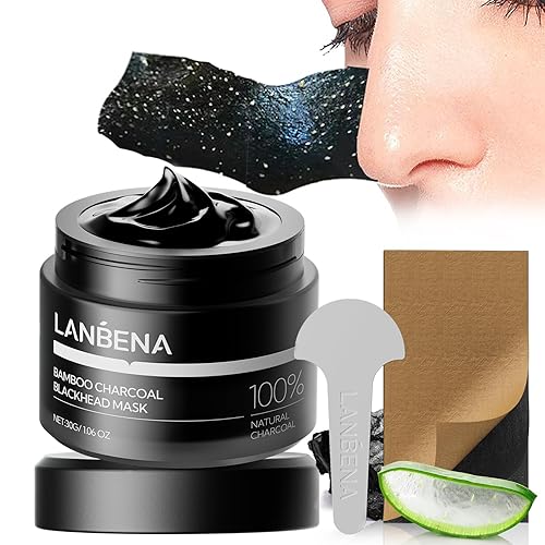 LANBENA Upgraded 2.0 Bamboo Charcoal Blackhead Remover Mask, 60 pcs Nose Strips, Peel off Face Mask Pore Whiteheads Cleanser Strawberry Nose Purifying, Deep Cleansing for All Skin Types, 30g/1.05oz - Bamboo Charcoal Blackhead Mask