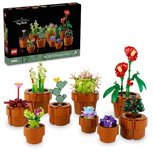 LEGO Icons Tiny Plants Building Set, Cactus Décor Gift Idea for Flower-Lovers, Carnivorous, Tropical and Arid Flora, Build and Display, Botanical Collection, Creative Building Sets for Adults, 10329 - Green Brown Red Purple