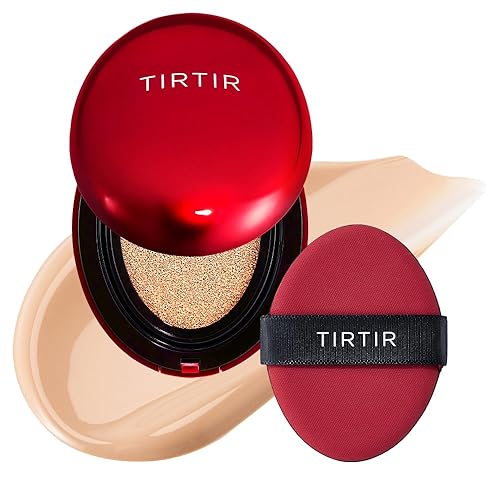 TIRTIR Mask Fit Red Cushion Foundation | Full coverage, Weighless, Skin fit, Satin Glow Finish, Korean cushion foundation (#21N Ivory, 0.63 Fl Oz (Pack of 1)) - 0.63 Fl Oz (Pack of 1) - 21N Ivory
