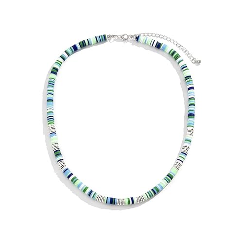 XUN Zhe Bohemian Clay Soft Flake Clavicle Necklace,Colorful Polymer Splicing Clavicle Chain Beach Vacation Jewelry for Men Women - Green