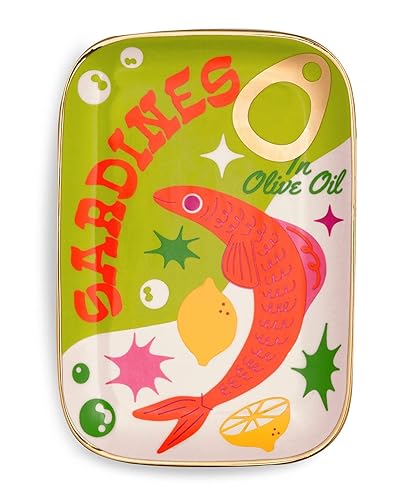 ban.do Novelty Trinket Tray, Ceramic Jewelry Dish, Small Decorative Tray for Keys or Decor, Cute Catchall Tray, Sardines