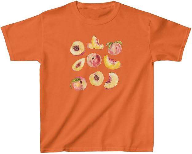 Y2k Short Sleeve Graphic Tees Women Girl Cute Tapas Scene Print Crop Tops Slim Fitted Vintage Baby Tee T Shirts - Large - Peach Orange