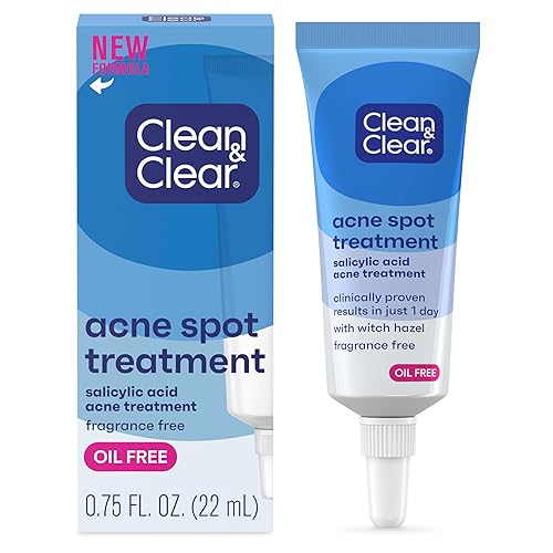 Clean & Clear Acne Spot Treatment Gel Cream with 2% Salicylic Acid, Oil-Free Topical Acne Treatment with Witch Hazel for Clinically Proven Results in 1 Day, Fragrance Free, 0.75 fl. oz - .75 Fl. Oz