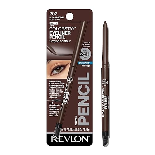 Revlon ColorStay Eyeliner Pencil, Eye Makeup Stocking Stuffers for Women, Built-In Sharpener, Waterproof, Smudgeproof, 202 Black Brown, 0.01 oz (Pack of 1) - BLACK BROWN - 0.01 Ounce (Pack of 1)