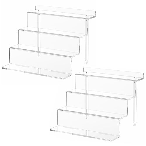 NIUBEE Acrylic Riser Display Shelf, Clear Display Stand for Amiibo Funko POP Figures,4 Tier Cupcakes Stand Perfume Organizer and Storage (9 Inch Small) - 9 inch - 1