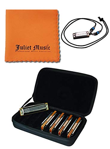 Hohner MBC Marine Band 5-Piece Harmonica Set G, A, C, D & E Bundle with Juliet Music Polish Cloth and Hohner N38 Mini Harmonica - MBC Bundle