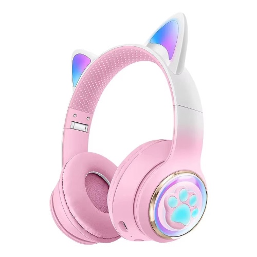 Paw Print Cat Ear Gaming Headphones - Pink