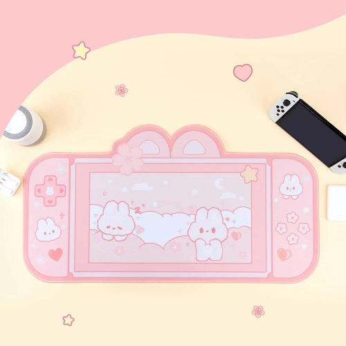 Kawaii Pink Bunnies Switch Design Mousepad 80x40cm (32 x 16 Inches)