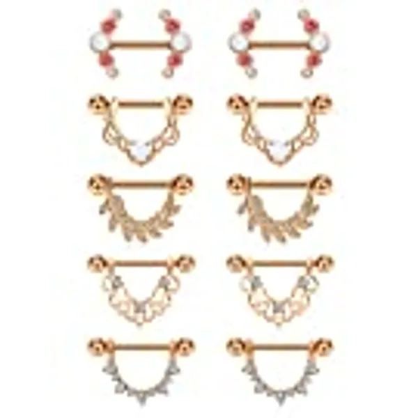 D.Bella 14G Nipple Rings Opal CZ Nipplerings Piercing Stainless Steel Nipple Straight Piercing Barbell for Women Girls 5pairs