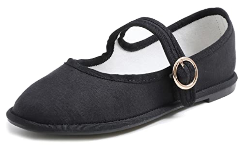 FEVERSOLE Women's Soft Breathable Mary Jane Memory Foam Cushioned Comfort Round Toe Metal Buckle Flats Walking Shoes - 6 - Black Canvas Mary Jane With Round Buckle