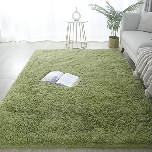 GERBIT Shag Area Rug 5x7 Feet Soft Indoor Rectangular Rugs Carpet Modern Luxury Plush Rugs for Living Room Home Decor Tie-Dyed Light Gray - 4x6 Feet - Grass Green