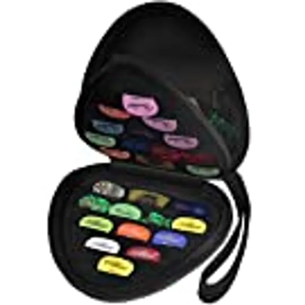 Guitar Picks Holder Case for Acoustic Electric Guitar Holds Over 39 Packs, Variety Pack Bass Picks Storage Pouch Organizer, Guitar Plectrums Bag with Mesh Pocket for Other Accessories (Box Only)