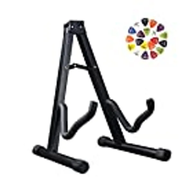 Camwood Acoustic Guitar Stand Electric Guitar Stand Folding A-Frame Stand with 20 Free Guitar Picks Universal Floor Stand for Bass Banjo Ukulele (Metal)