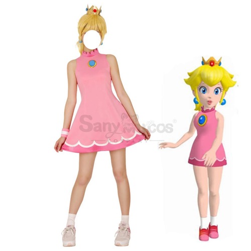 【In Stock】Anime Movie The Super Mario Bros. Movie Cosplay Princess Dress Up Peach Pink Cosplay Costume - L