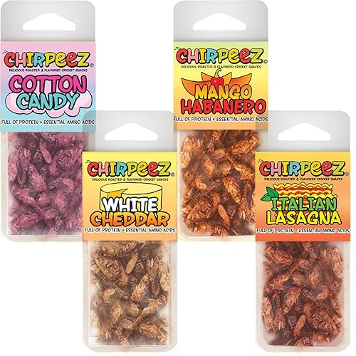 Chirpeez Flavored Edible Crickets - 4 Flavors Pack - Crickets you can eat - Farm raised for human consumption