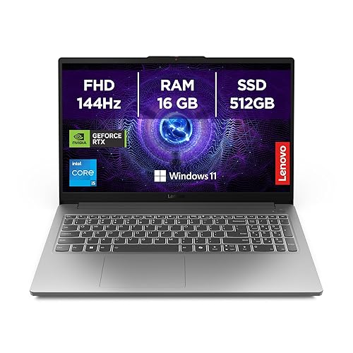 Lenovo LOQ Notebook Gaming 15.6" FHD (1920x1080) 144Hz, Intel Core i5-12450HX, RAM 16GB, 512GB SSD, NVIDIA GeForce RTX 4050 6GB GDDR6, Windows 11, Tastiera Retroilluminata - Luna Grey - Intel Core i5 - RTX 4050 - 2025