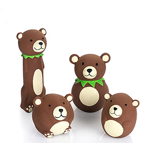 4 Pack Soft Latex Dog Toy - Brown Bear Set