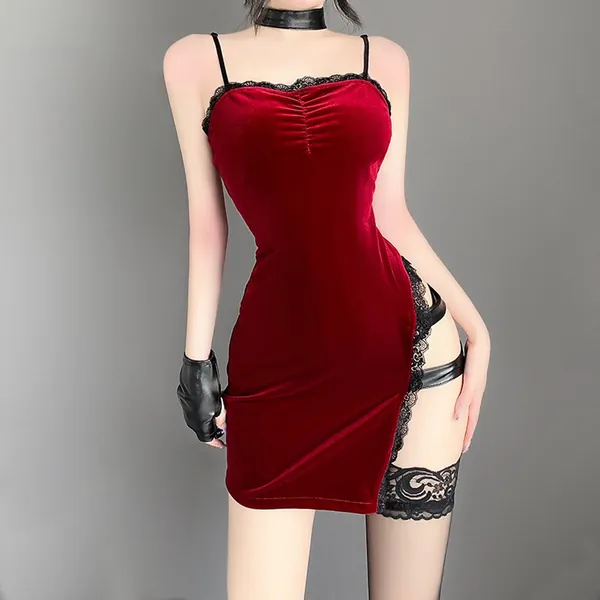 Wet Look Velvet Cheongsam Lingerie