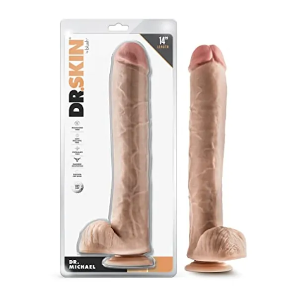 Blush Novelties Dr. Skin Realistic 14 Inch Long 2.5 Inch Thick Dildo with Suction Cup Base & Balls Realistic Dildo Soft Real Feel Female Sex Toy Horse Dildo Size Adult Sex Toy - Beige - 14'' Dr. Michael