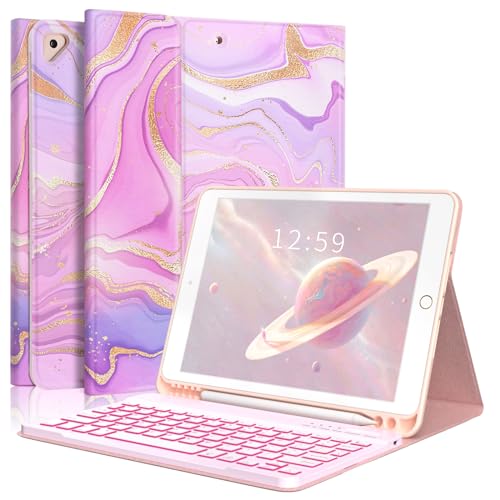FUWANG iPad 9th Generation Case with Keyboard 10.2 inch - 7 Colors Backlit Detachable Keyboard Case for iPad 8th Gen/7th Gen/iPad Pro 10.5"/iPad Air 3rd Gen with Pencil Holder (Gilt Pink) - Gilt Pink