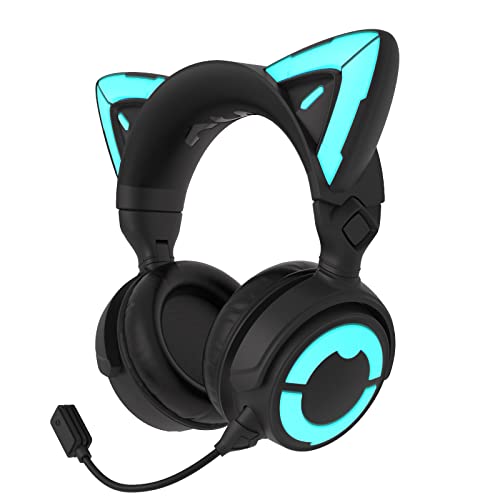 YOWU RGB Cat Ear Headphone 4, Upgraded Wireless & Wired Gaming Headset with Attachable HD Microphone -Active Noise Reduction, Dual-Channel Stereo & Customizable Lighting and Effect via APP (Black) - 4 - Black