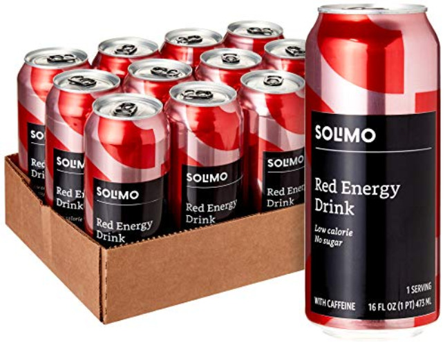 Amazon Brand - Solimo Red Energy Drink, Sugar Free, 16 fl oz (Pack of 12) - caffeine,taurine - 16 Fl Oz (Pack of 12)