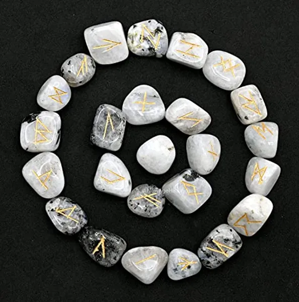 Rainbow Moonstone Runes Crystal Runes Set of 25 Engraved Rune Stones with Runes Book PDF