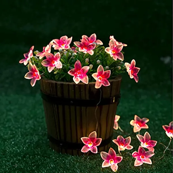 Onemore Flower String Lights, 10FT 30 Led Battery Operated Pink Fairy String Lights with Remote Control & USB Connector Led Lights for Bedroom Party Valentine's Day Christmas Wedding Decoration