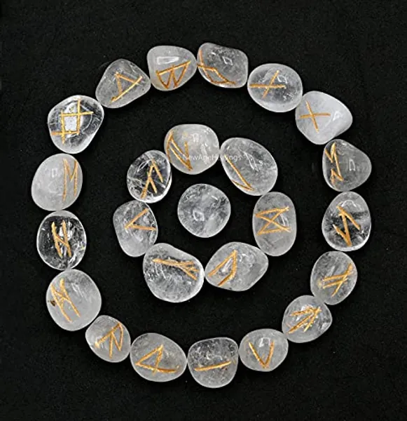 Clear Quartz Runes Crystal Runes Set of 25 Engraved Rune Stones with Runes Book PDF