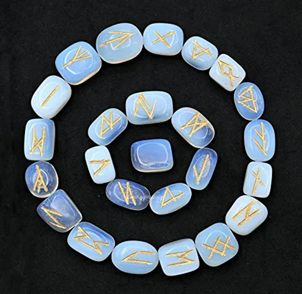 Opalite Runes Crystal Runes Set of 25 Engraved Rune Stones with Runes Book PDF