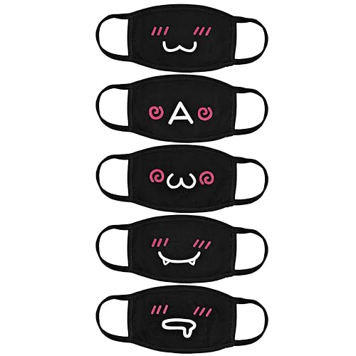 Aniwon Kawaii Muffle Mask, 5 Pack Anti-Dust Anime Cotton Mouth Mask Cute Kaomoji Face Mask