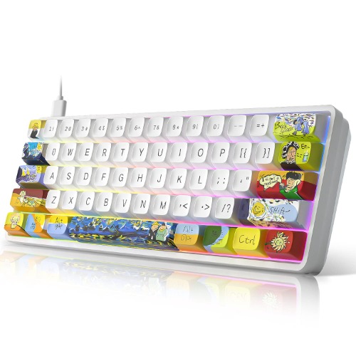 MIHIYIRY 61 Keys Mechanical Gaming Keyboard,60 Compact Hot-Swappable RGB Backlit Keyboard with PBT Type-C Cable for Win/Mac Gamers - Red Switch & Van Gogh