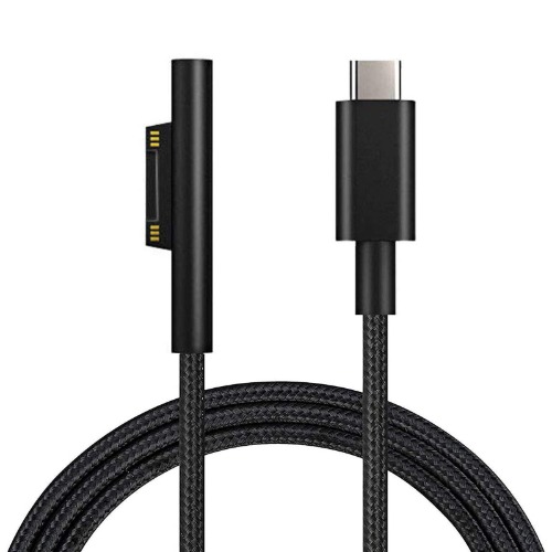 Sisyphy Nylon Braided Surface Connect to USB-C Charging Cable Compatible for Microsoft Surface Pro7 Go2 Pro6 5/4/3 Laptop1/2/3 & Surface Book, Works with 45W 15V3A USBC Charger (Black, 6ft) - Nylon Braided · male USBC 1.5m