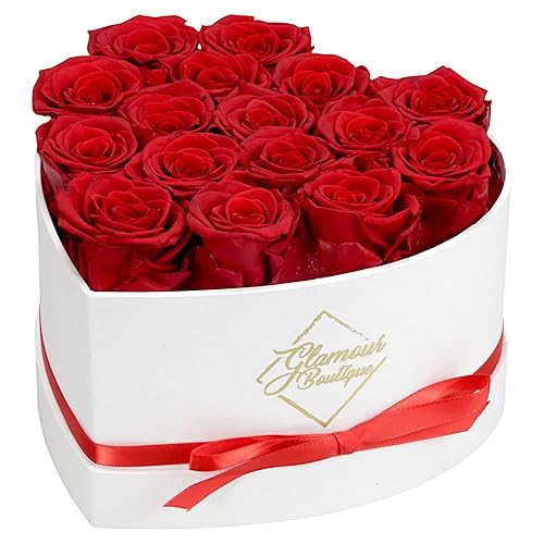 GLAMOUR BOUTIQUE 16 Preserved Roses in a Box - Flowers Forever Valentine's Day, Roses Forever for Women, Roses Forever in a Box for Delivery, Birthday Gifts for Her, Red - 16 Roses - Red 16 Roses