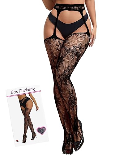 ohyeahlady Strumpfhosen Damen Große Größen Sexy Strapsstrümpfe Schwarz Strümpfe Strapse Dessous Spitze Strumpfhalter Übergroße Elastisch Socken Strapsstrumpfhose Schwarz,3XL-5XL - 3XL-5XL Große Größen - Schwarz