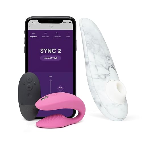 We-Vibe Sync 2 Pink App Control Couples Vibrator & Womanizer Special Edition Clitoris Vibrator White - Couples Sex Toys Bundle