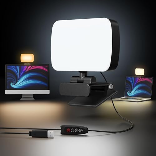 RealPlus Conference Video Light, Clip-on Laptop Light with 120 LEDs and 3 Light Modes, 10-Level Brightness Adjustment, Dimmable Light 3000K-6500K for Laptop, Computer Monitor, Zoom/YouTube/TikTok - Warm/Cold/Nature Light with Dimmable 3000K-6500K